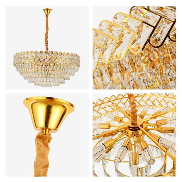 Herringbone Crystal Chandelier Ceiling Light Gold