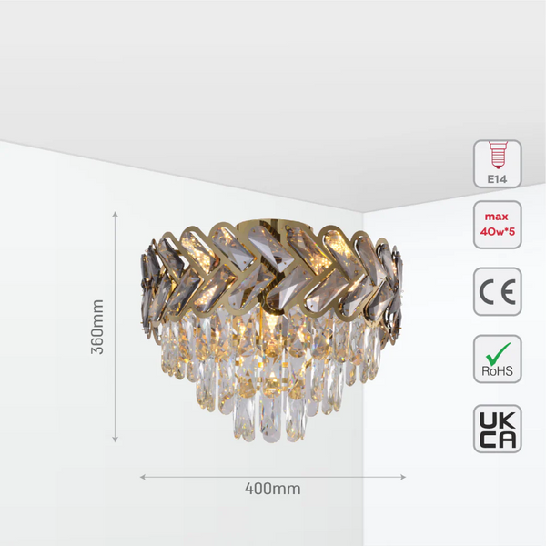 Herringbone Crystal Chandelier Ceiling Light Gold