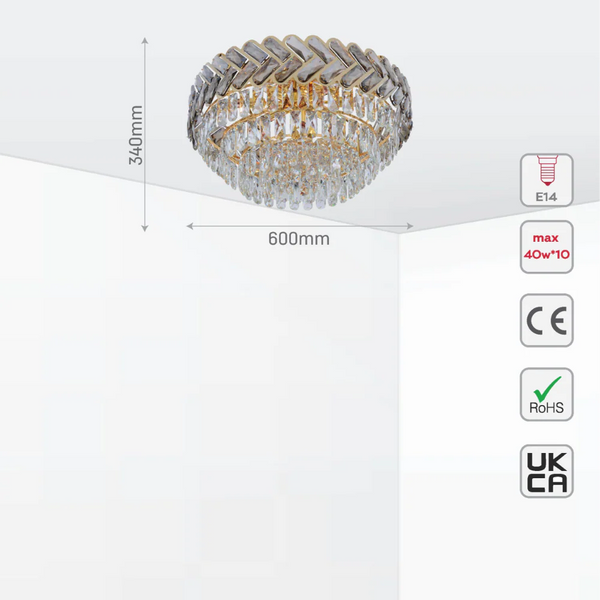 Herringbone Crystal Chandelier Ceiling Light Gold
