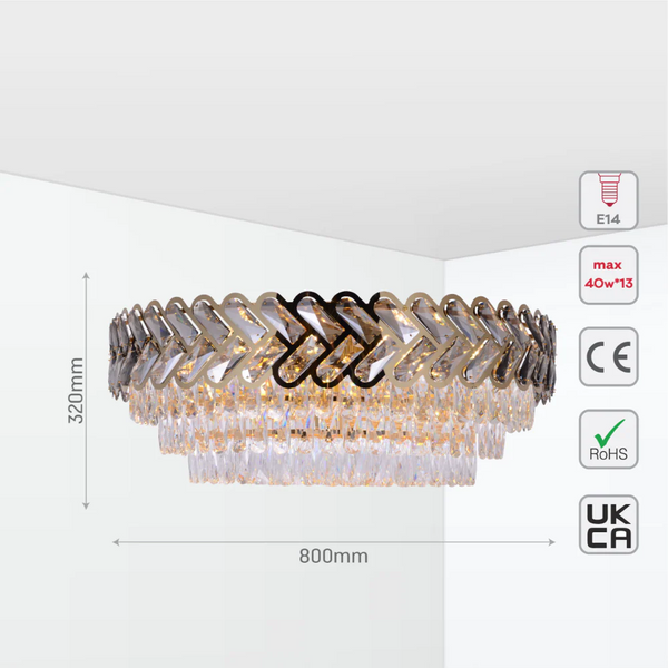 Herringbone Crystal Chandelier Ceiling Light Gold