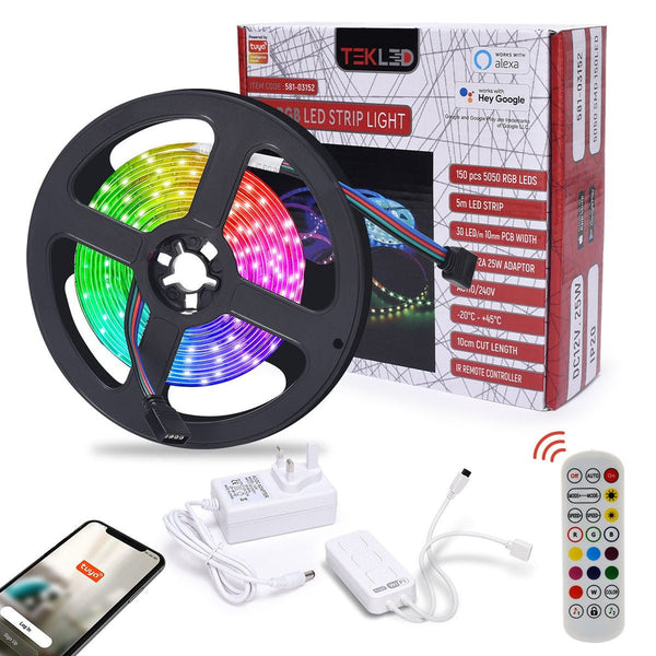 TEKLED
Holiday 5m Smart RGB LED Strip Light IP20 Wi-Fi Alexa Google Assistant Music with Remote Controller