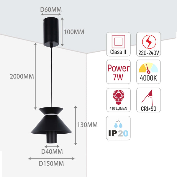 Hourglass Pendant Light - 7W LED, 4000K Cool White, IP20