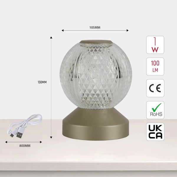 Illumina Sphere Touch: Rechargeable Spherical LED Table Lamp | Bedside Lamp