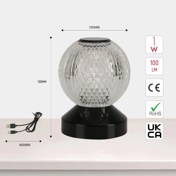 Illumina Sphere Touch: Rechargeable Spherical LED Table Lamp | Bedside Lamp
