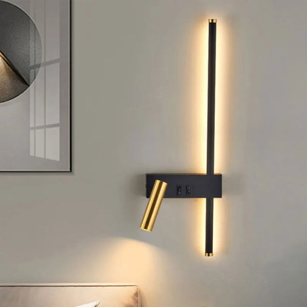 Bold Gold Black LED Wall Lamp Dual Switch Reading Light Bedside