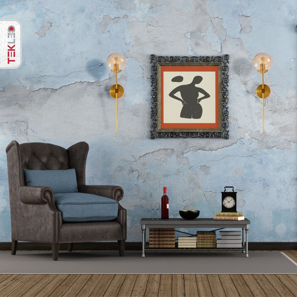 Amber Glass Gold Metal Wall Light L E27 Fitting