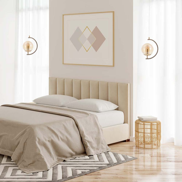 Amber or Smoky Glass Globe Crescent Gold or Chrome Metal Modern Ceiling Pendant Light