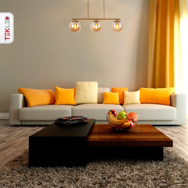 Amber Globe Glass Gold Metal Body Island Chandelier Ceiling Light E27