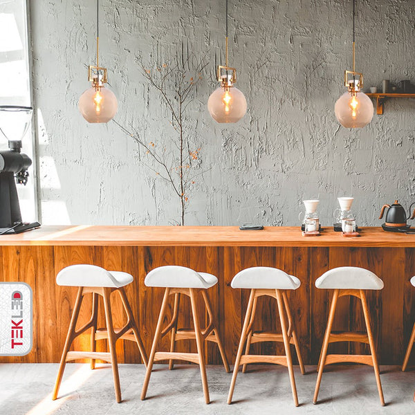 Amber Globe Funnel Dome Glass Gold Metal Body Ceiling Pendant Light