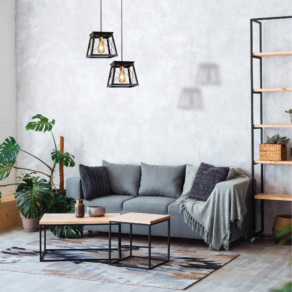 Black Gold Caged Industrial Retro Square Pendant Ceiling Light E27