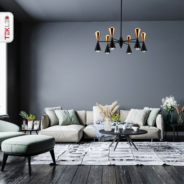 Black Gold Up Down Funnel Modern Chandelier Ceiling Light 12xE27