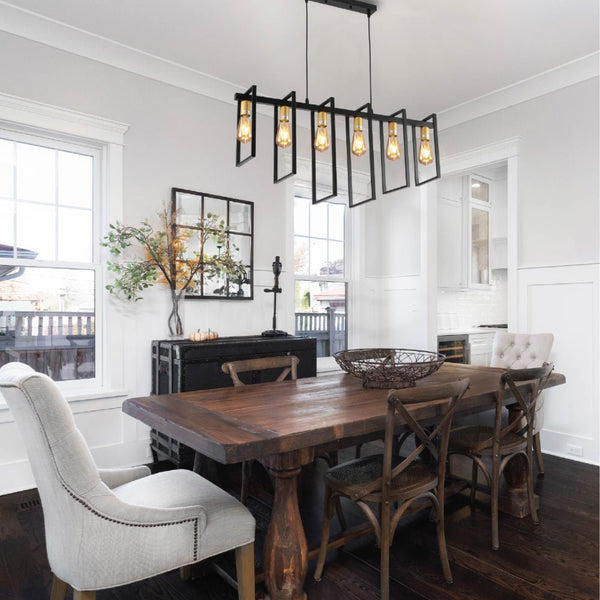 Black Metal Body Cage Modern Kitchen island Chandelier Ceiling Light with Gold 6xE27 Fittings
