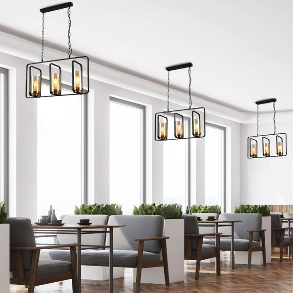 Black or God Metal Cage Body Amber Cylinder Glass Kitchen Island Chandelier Pendant Ceiling Light E27