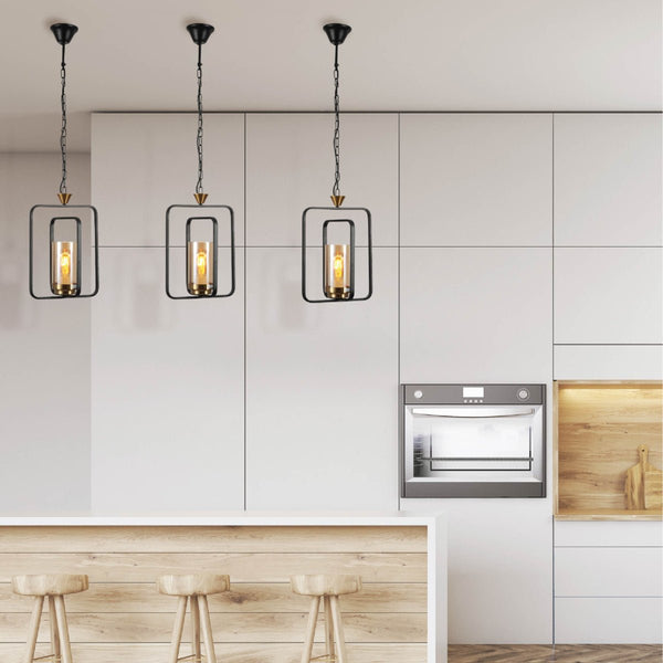 Black or God Metal Cage Body Amber Cylinder Glass Kitchen Island Chandelier Pendant Ceiling Light E27