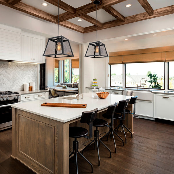 Black Metal Cuboid Caged Pendant Ceiling Light E27