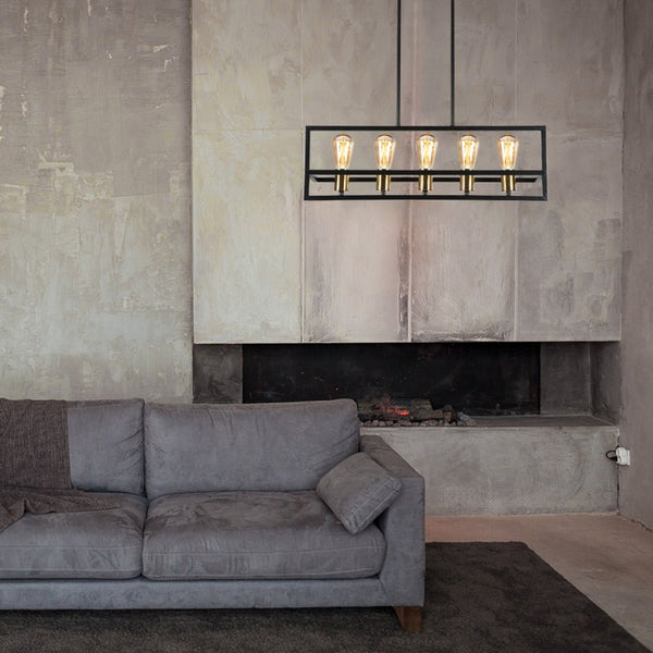 Black Metal Cuboid Kitchen Island Chandelier Ceiling Light 5xE27