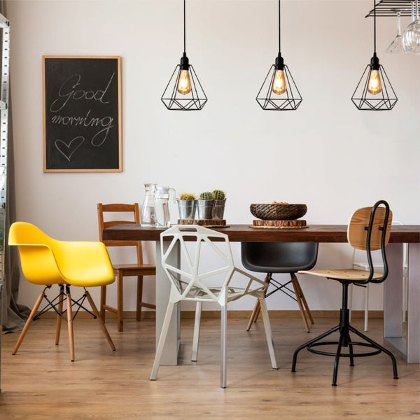 Black Metal Diamond Caged Funnel Pendant Ceiling Light E27