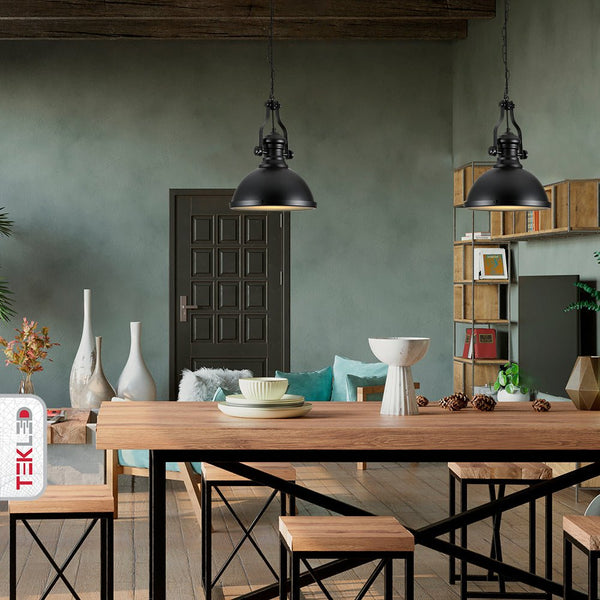 Black Nautical Industrial Caged Dome Shade Glass Metal Ceiling Pendant Light E27 Fitting