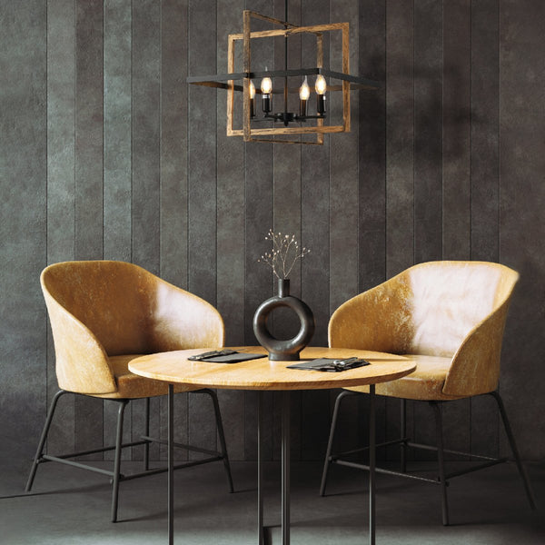 Caged Cuboid Rectangle Candle Lantern Nautical Pendant Ceiling Light 4xE14 Gold Black Finishing