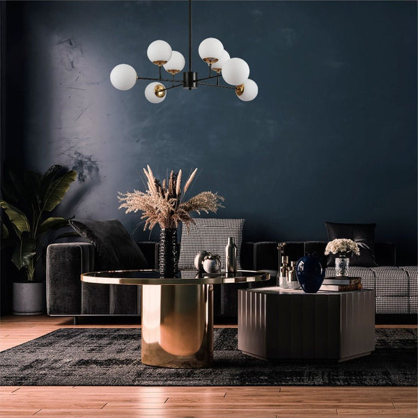 Stilnovo Amber or Opal Glass Globe Modern Sputnik Chandelier Ceiling Light E27