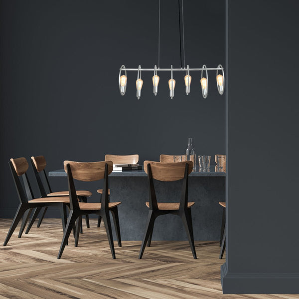 Circle Caged Silver Grey Kitchen Island Chandelier Ceiling Light 7xE27 Fittings