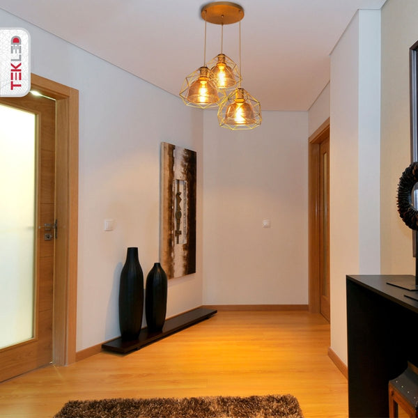 Smoky or Copper Glass Dome Black or Gold Metal Cage Pendant Ceiling Light E27