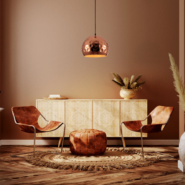 Copper Metal Golden Hammered Pendant Ceiling Light E27 Bell or Dome Style