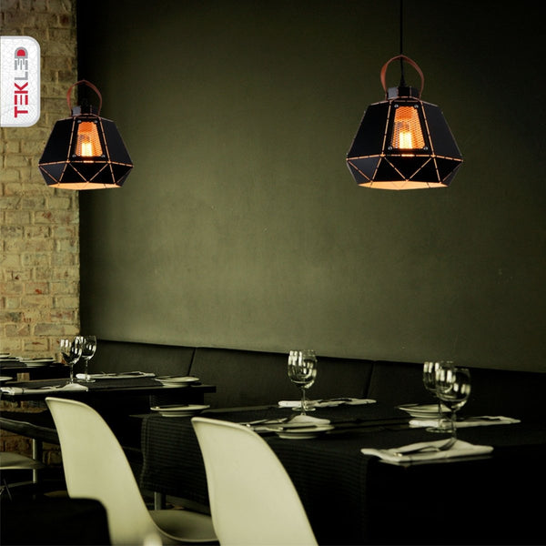Esagono Pod Lantern Black or White Pendant Ceiling Light E27