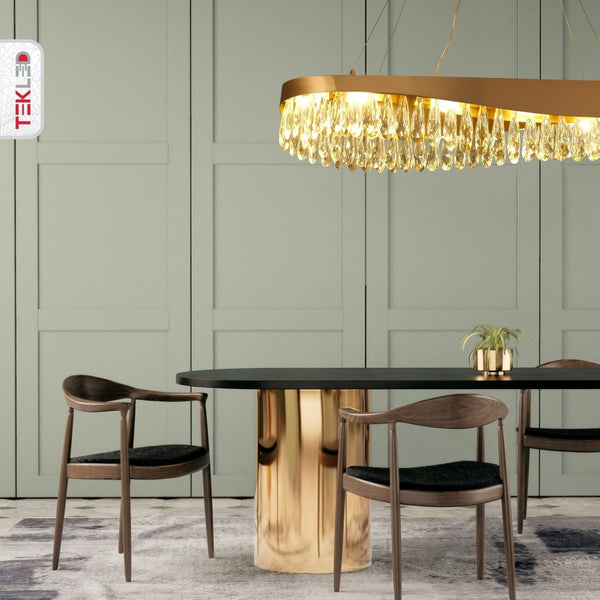 Faceted Long Pear Crystal Gold Metal Chandelier Ceiling Light G9