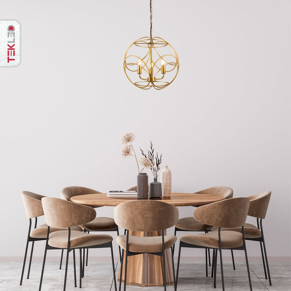 Gold Aluminium Bronze or Black Globe Cage Pendant Chandelier Ceiling Light E14