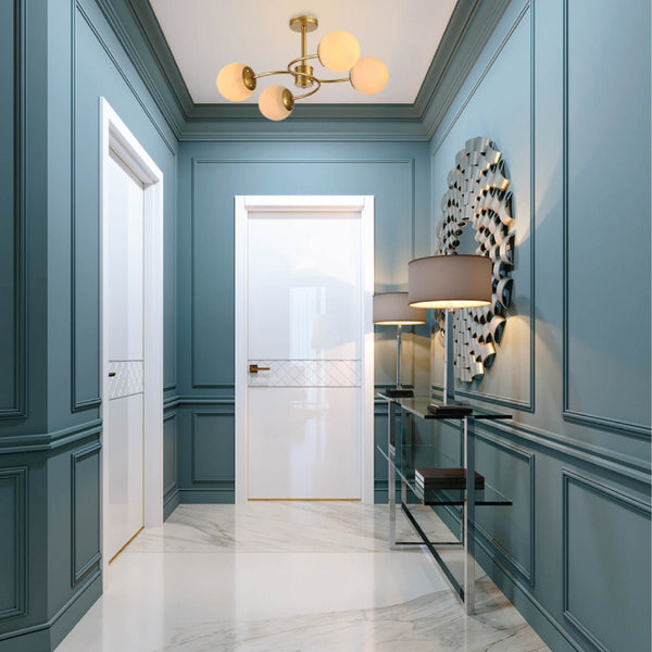 Gold Crescent Body Opal Globe Ceiling Light E27 Fittings