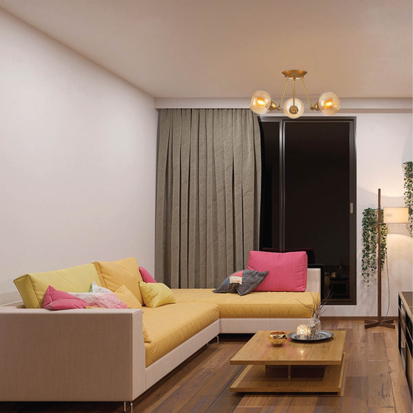 Gold Hinged Metal Amber Dome Glass Ceiling Light E27 Fittings