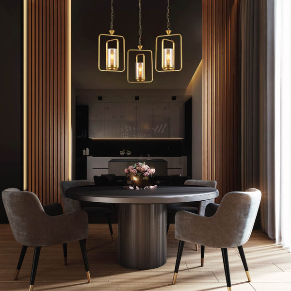 Black or God Metal Cage Body Amber Cylinder Glass Kitchen Island Chandelier Pendant Ceiling Light E27