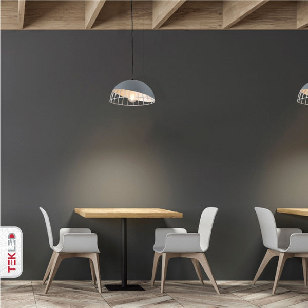 Grey White Caged Dome Nordic Metal Ceiling Pendant Light E27 Fitting