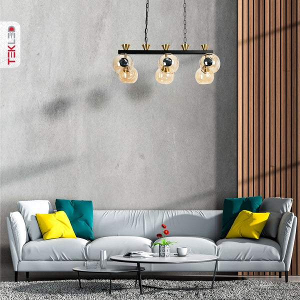 Locanda Amber Glass Island Chandelier Ceiling Light E14