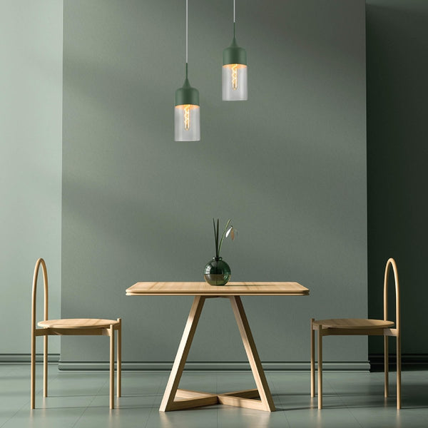 Macaron Salmon Pink-Olive Green-Mustard Yellow Cylinder Glass Pendant Ceiling Light E27 Fitting