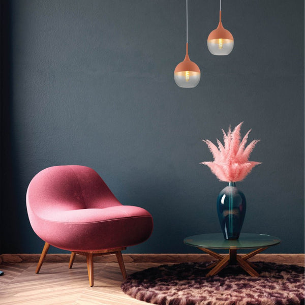 Macaron Salmon Pink-Olive Green-Mustard Yellow Dome Glass Pendant Ceiling Light E27 Fitting