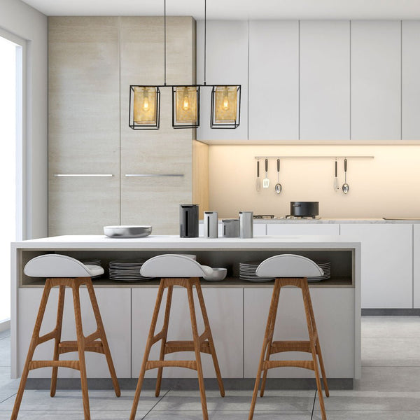 Matte Gold Metal Shade Black Cage Pendant or Island Ceiling Light E27 Fitting