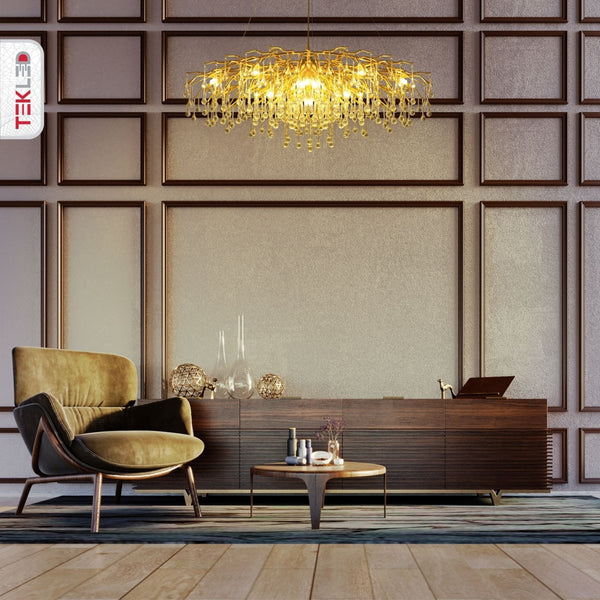Modern Crystal Glass Droplet Teardrop Chandelier Ceiling Light 13xG9 1200mm