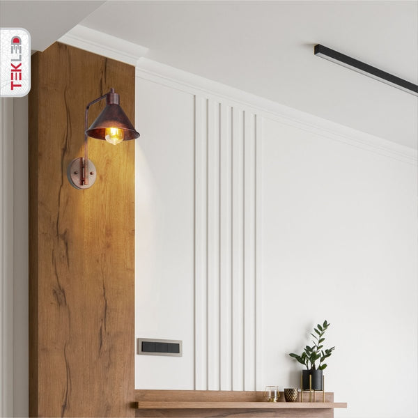 Red Bronze Metal Funnel Flat Wall Light E27 Fitting