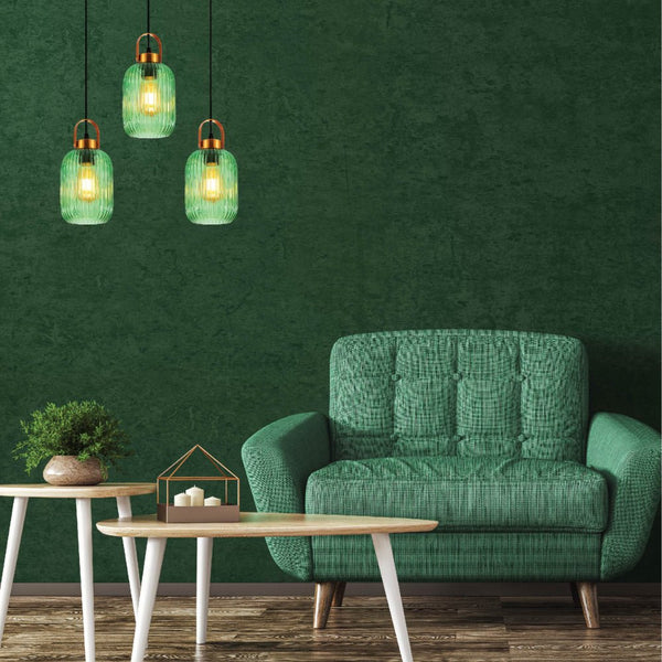 Sawyer Ribbed Fluted Reeded Maloto Lantern Green Glass Pendant Ceiling Light E27 Gold Handled