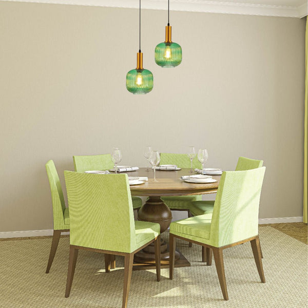 Sawyer Ribbed Fluted Reeded Maloto Lantern Green Opal Purple Amber Glass Pendant Ceiling Light E27 Gold Metal Top