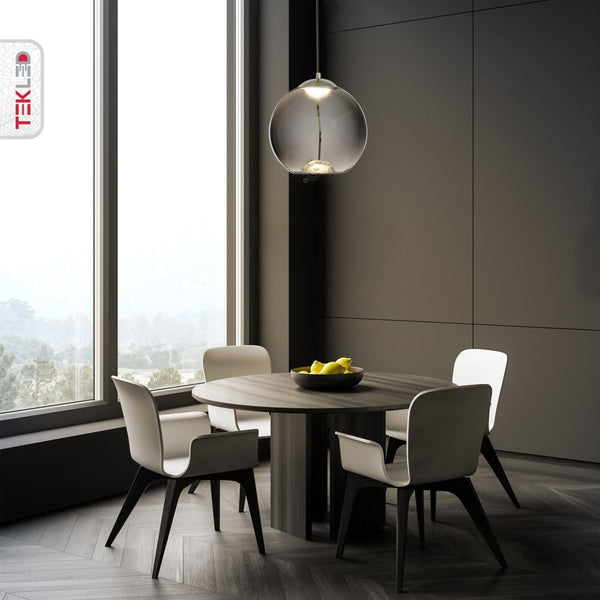 Modern Contemporary Smoky Glass Pendant Ceiling Light with Built-in LED Globe Cylinder Dome