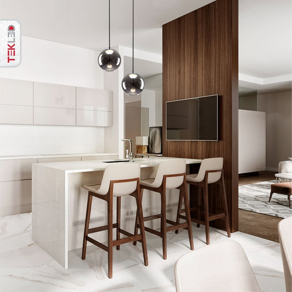Modern Contemporary Smoky Glass Pendant Ceiling Light with Built-in LED Globe Cylinder Dome