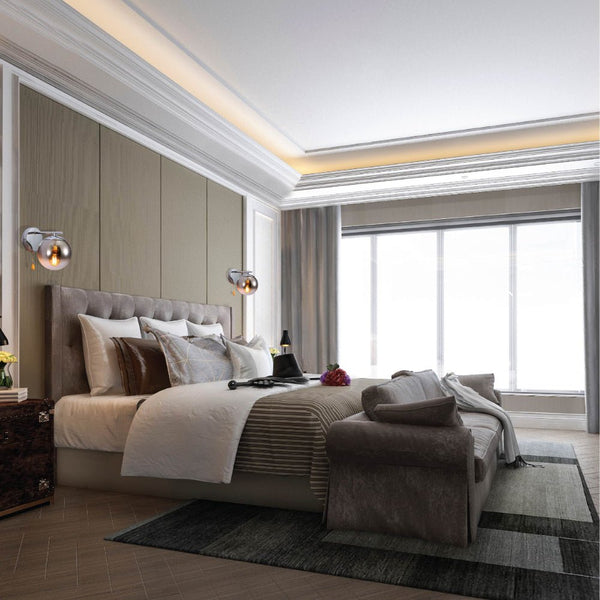 Elegant Globe Wall Light with Pull Down Switch - Smoky Glass