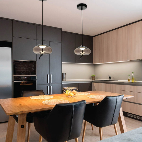Modern Contemporary Smoky Glass Pendant Ceiling Light with Built-in LED Globe Cylinder Dome