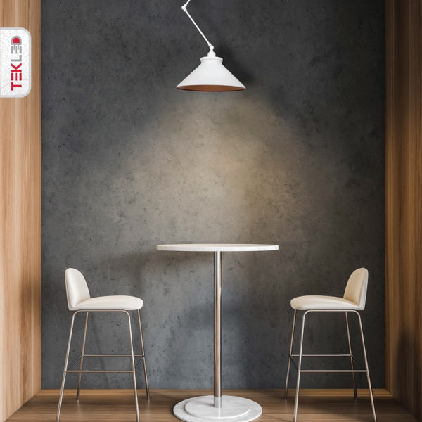 White Metal Hinged Funnel Pendant Ceiling Light E27