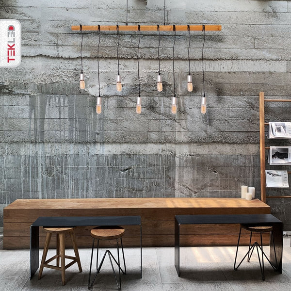 Rustic Wooden and Bamboo Beam Pendant Lights with Multiple Lamp Holders