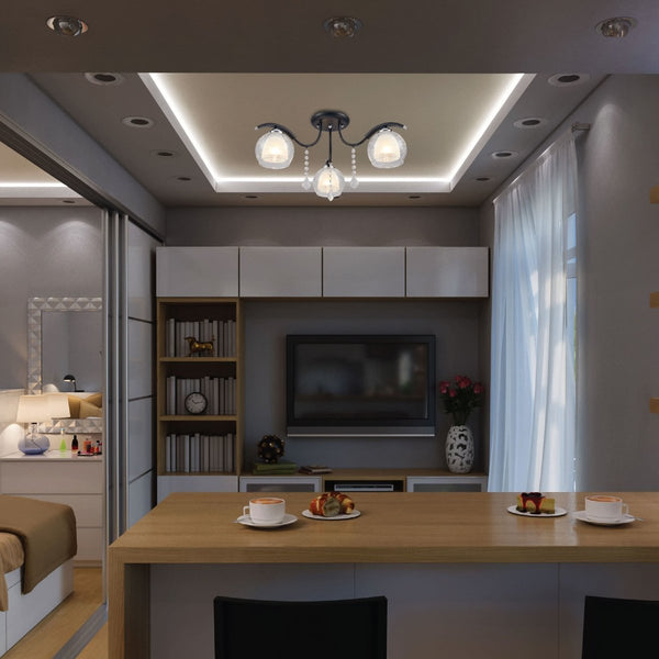 Clear Opal Double Layer Bell Glass Black Metal Semi Flush Ceiling Light