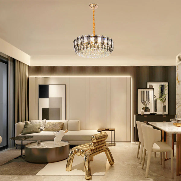 Deluxe Smoky Clear Crystal Modern Chandelier Light Gold